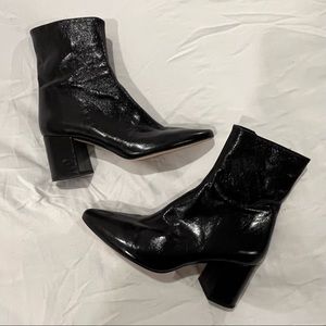 Zara Tall Black Ankle Block Heel Pointed Toe Zipper Boots Womens Size 9 US 40 UK